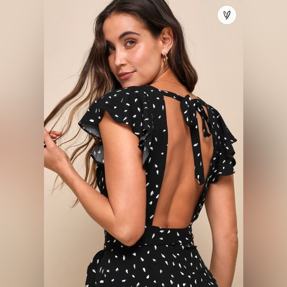 NEW Lulus Fine Print Black and White Print Backless Jumpsuit - Picture 4 of 16